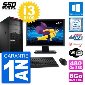 PC Tour Lenovo P320 MT Ecran 27" Intel i3-6100 RAM 8Go SSD 480Go Windows 10 Wifi - Occasion