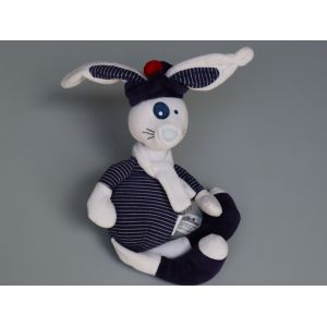 Doudou Lapin Blanc Bleu Marin Tape À L'oeil - Occasion