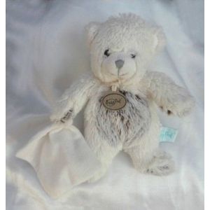 Doudou Peluche Ours Blanc Chin&eacute; Gris Mouchoir BabyNat - Occasion