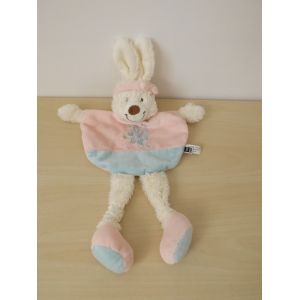 doudou lapin blanc rose bleu fleur tex - Occasion