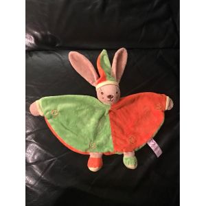 Doudou Peluche Lapin Plat Vert Et Orange Coeur Mailou Tradition 40cm - Occasion