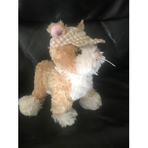 Doudou Chat Casquette Marron Rayé Blanc Et Beige Oreille Rose Louis Mansen 18cm - Occasion