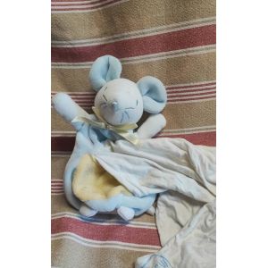 Doudou souris bleu jaune cajou sucre d orge - Occasion