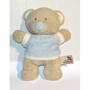 doudou ours cr&egrave;me bleu nicotoy peluche vintage 18 cm - Occasion