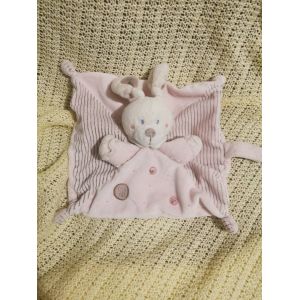 Doudou Plat Lapin Rose Rayé Rond Coeur Attache Tétine Nicotoy - Occasion