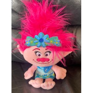 PELUCHE POPPY TROLL ROSE DREAMWORKS CHEVEUX ROSE 29CM - Occasion