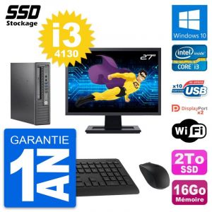 Mini PC HP 800 G1 USDT Ecran 27" Intel i3-4130 RAM 16Go SSD 2To Windows 10 Wifi - Occasion