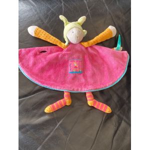 DOUDOU PLAT MOULIN ROTY COLETTE ET PINPIN ROSE ORANGE TROTINETTE 28 CM - Occasion