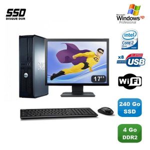 Lot PC DELL Optiplex 760 DT E8400 3Ghz 4Go DDR2 240Go SSD WIFI XP Pro + 17 - Occasion