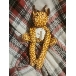 Doudou Peluche Girafe Marron Beige Billes Longs Bras Broderie J Dmc - Occasion