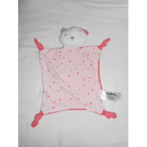 Doudou Ours Qui Dort Plat Carre 4 Noeuds Rose Orange Blanc Gris Etoile Tape À L'oeil Tao - Occasion