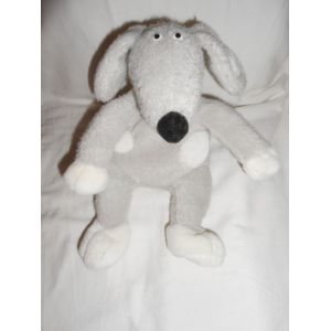Doudou Peluche Chien Gris Rond Blanc Vertbaudet Sadas Vert Baudet Assis 20cm Bouclette Bille Dans Le Corps - Occasion