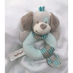 Doudou Hochet Anneau Chien Cyril Bleu Et Gris Nattou - Occasion