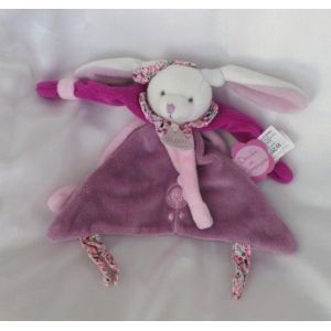 Doudou Plat Cerise Le Lapin Blanc Rose Mauve Attache-Sucette Doudou Et Compagnie - Occasion
