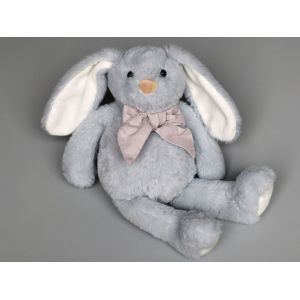 Doudou Lapin Peluche Bleu Blanc Noeud Gris Atmosphéra - Occasion