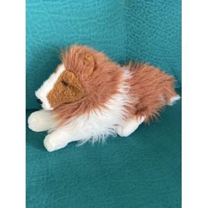 Doudou peluche chien colley marron et blanc allong&eacute; couch&eacute;sharlow salco vintage 23-33cm - Occasion