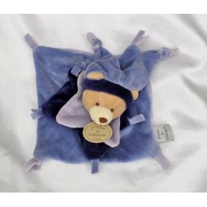 Doudou Peluche Plat Ours Beige Bleu Et Parme Doudou Et Compagnie - Occasion