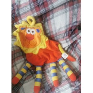 Peluche Doudou Range Pyjama Lion Rouge Orange Bleu Ray&eacute; Cp - Occasion