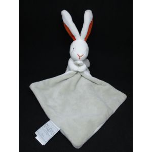 Doudou & Compagnie - Doudou Lapin Blanc Gris Orange Mouchoir - Brodé Clinique Saint Amé - Occasion