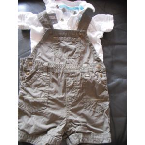 Ensemble Bébé Garçon Salopette Kaki &#43 Haut Taille 6 Mois Idée Cadeau - Occasion