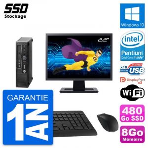 Mini PC HP 800 G1 USDT Ecran 22" Intel G3220 RAM 8Go SSD 480Go Windows 10 Wifi - Occasion