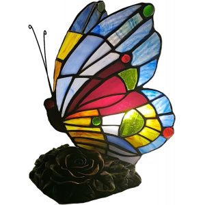 L30042Us 8 Pouces Papillon Style Tiffany Vitrail Accent Lampe De Table Veilleuse Pour Chambre À Coucher Salon Table Basse - Occasion