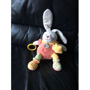 Peluche Doudou Lapin Boule Orange Et Jaune &Eacute;toile Et Anneau Jaune Baby Nat 20-30cm - Occasion