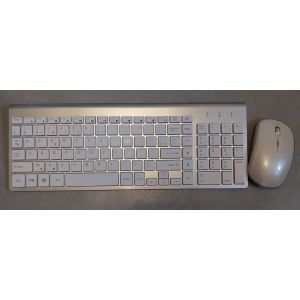 Clavier + Souris sans Fil (AZERTY), 2,4Ghz Ultra-Fins C, pour PC, Smart TV, Ordinateur - Blanc Argent - Occasion