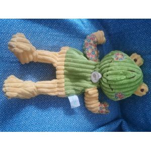 Doudou Marionnette Velours Côtelé Grenouille Jaune Verte Fleurs Baby Nat' Babynat D&c - Occasion