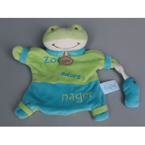 Doudou Grenouille Vert Bleu Marionnette Baby Nat - Occasion