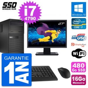 PC Tour Dell XE2 MT Ecran 27" Intel i7-4790 RAM 16Go SSD 480Go Windows 10 Wifi - Occasion