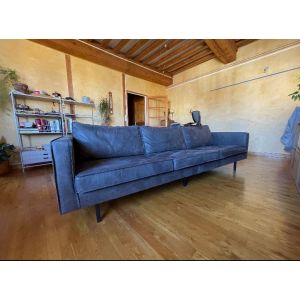 Canap&eacute; vintage cuir noir 4 places ASPEN Miliboo - Occasion