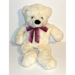peluche ours cr&ecirc;me cp noeud papillon mauve doudou ourson 30 cm - Occasion