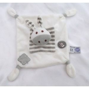 Doudou Peluche Carr&eacute; Plat Ane Blanc Et Gris Dodo d'amour Hochet MGM - Occasion