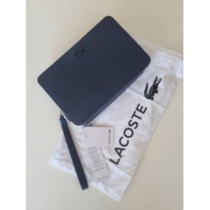 Sac Pochette Sacoche Trousse Zippée Lacoste Cuir Bleu Marine Chantaco NH2922CE - Occasion