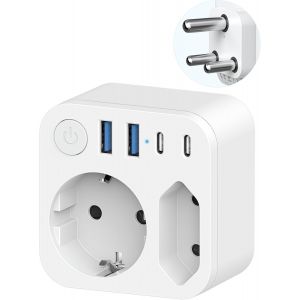 KALANKA-Adaptateur de Voyage &agrave; 2 Voies Sortie pour l'Afrique du Sud, Connecteur France vers l'Afrique du Sud avec 4 Prises USB (2 USB-C),Connecteur Schuko vers Type M pour Namibie,Lesotho,Mozambique, - Occasion