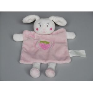 Doudou Lapin Plat Blanc Rose Fraise Kimbaloo - Occasion