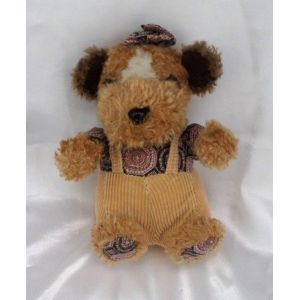 Doudou Peluche Chien Assis Marron Pantalon Velours Cotel&eacute; Beige CP - Occasion