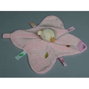Doudou souris plat Pr&eacute;maman rose feuilles brod&eacute;es - Occasion