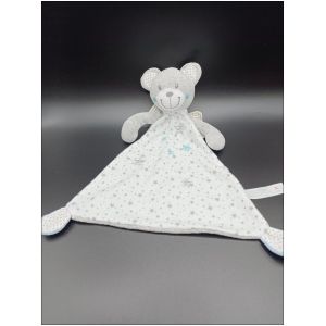 Doudou ours gris blanc et bleu triangle étoiles ange - nicotoy simba - Occasion