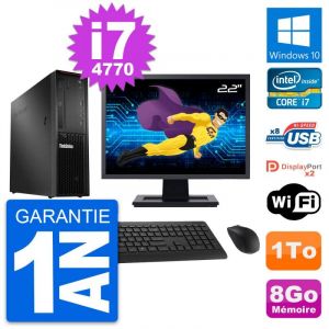 PC Lenovo P300 SFF Ecran 22" Intel i7-4770 RAM 8Go Disque 1To Windows 10 Wifi - Occasion