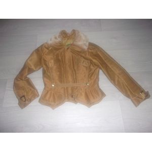 Blouson Kristina Popovitch Ocre Doré Col Fourrure Chic 38 - Occasion