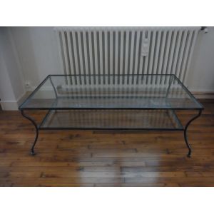 Table Basse En Fer Forgé + 2 Plateaux En Verre. - Occasion