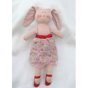 Doudou Peluche Lapin Tissu Rose Jupe Fleurs Rose Gris Tulle Petit Bateau - Occasion