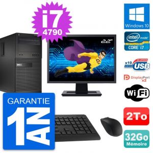 PC Tour Dell XE2 MT Ecran 22" Intel i7-4790 RAM 32Go Disque 2To Windows 10 Wifi - Occasion