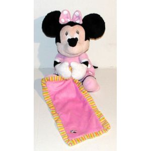 doudou minnie mouchoir rectangle rose au bord rayé jaune rose vert orange nicotoy disney 46cm - Occasion