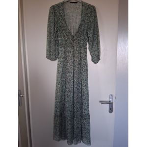 Robe Longue Voile Transparent Vert Et Marron "T-S" Pull&bear - Occasion