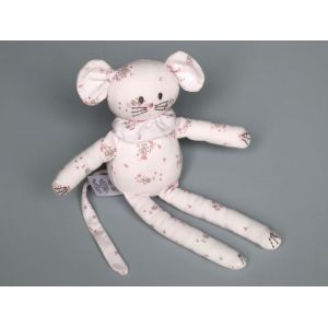 Doudou souris Petit Bateau rose fleurs collerette - Occasion