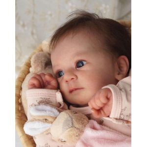 Poupée Reborn Fille Yeux Bleus Cheveux Brun Réaliste Nouveau-né Baby Dolls 50cm - Occasion