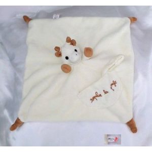 Doudou Plat Carr&eacute; Sophie La Girafe Ecru Et Marron Attache T&eacute;tine 4 Noeuds Vulli - Occasion